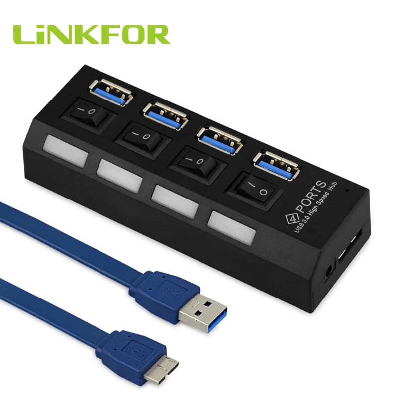 LiNKFOR USB 3.0 4 Port Hub High Super SpeedAdater Cable With Switch For Laptop PC Mac Charging Bus Fit Win 8.1 Win 8 10 MAC