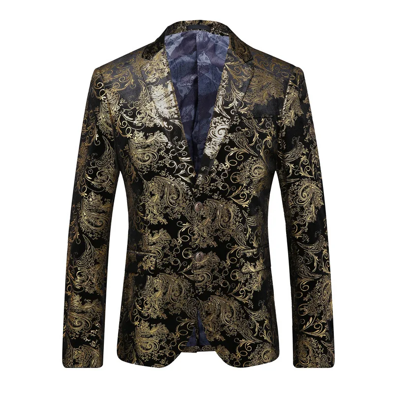 Local Tyrant Gold Slim Gilded Suit Long Sleeves Suit Jacket Men's Slim Blazer Jacket Dress Performance Clothing Two Button Coat