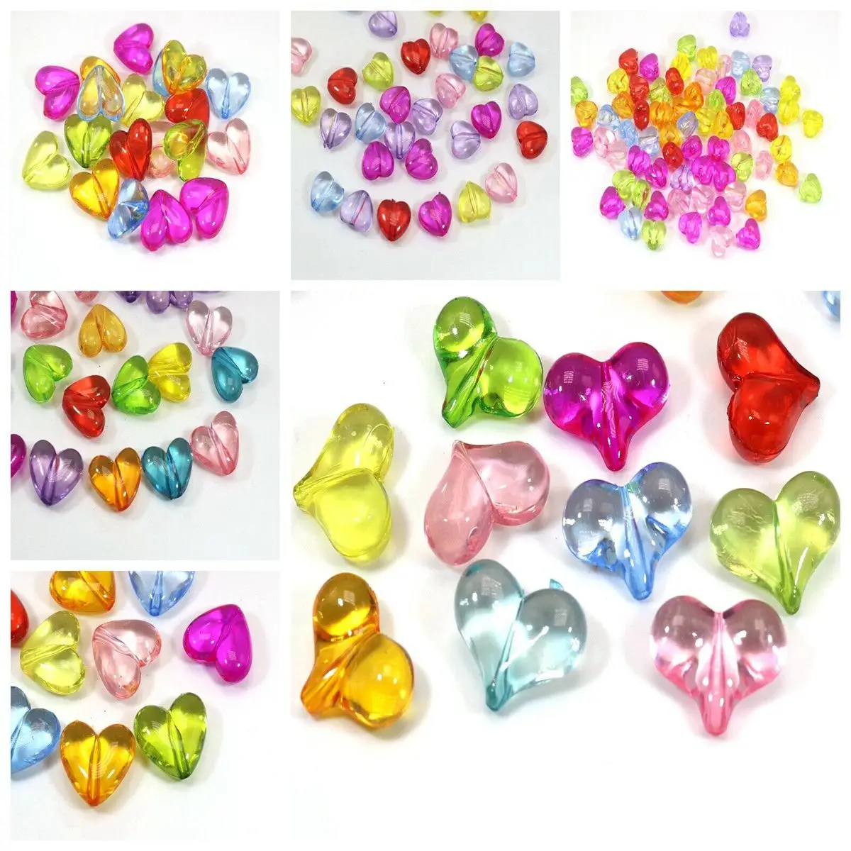 Craft DIY Mixed Colour Transparent Acrylic Smooth Heart Beads Charms