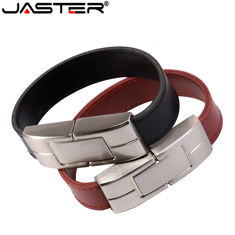 JASTER USB flash drive Leather Pen drive Metal Memory stick Wrist band Pendrive Creative gifts 64GB 32GB 16GB 8GB 4GB U disk