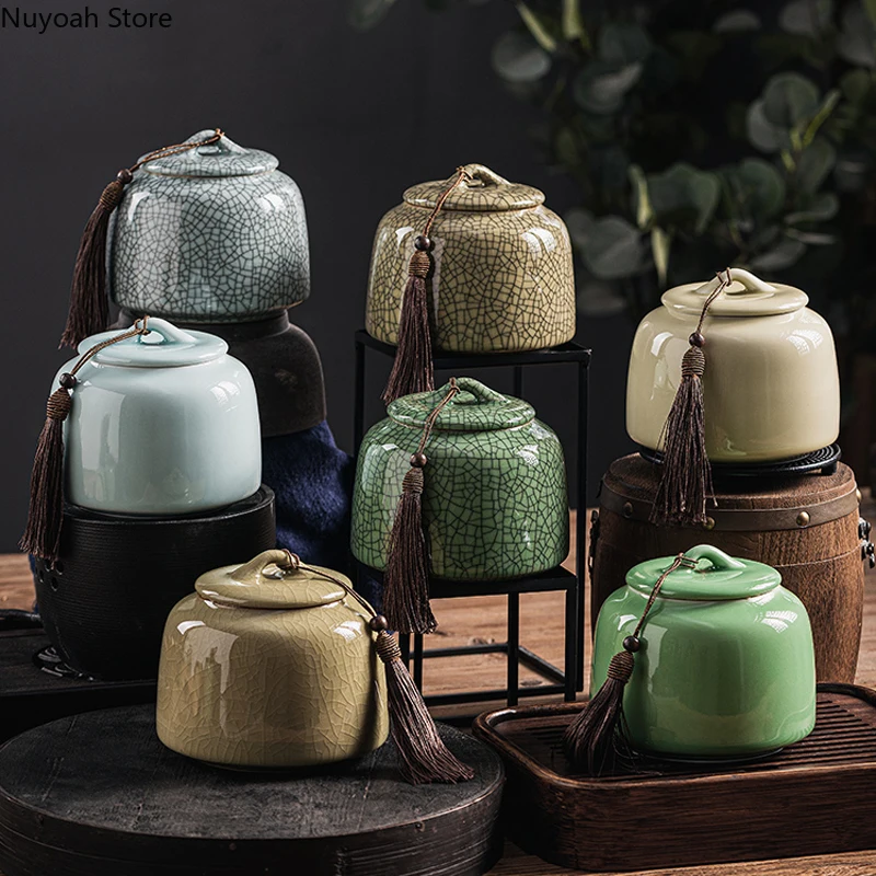 

Chinese Retro Ceramic Tea Caddy Tea Cans Sealed Cans Household Storage Boxes Home Coffee Table Decoration Exquisite Gifts