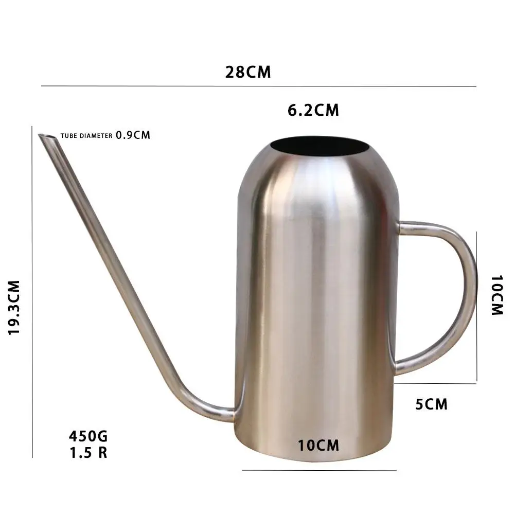 1.5L 304 Stainless Steel Watering Pot Extended Nozzle Green Plant Watering Can Watering Kettle Gardening Tools
