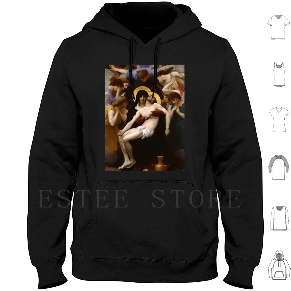 Pieta Chiffon Por William Adolphe Bouguereau (1825-1905) Moletons Manga Longa Jesus Cristo Cristão Pieta Chiffon