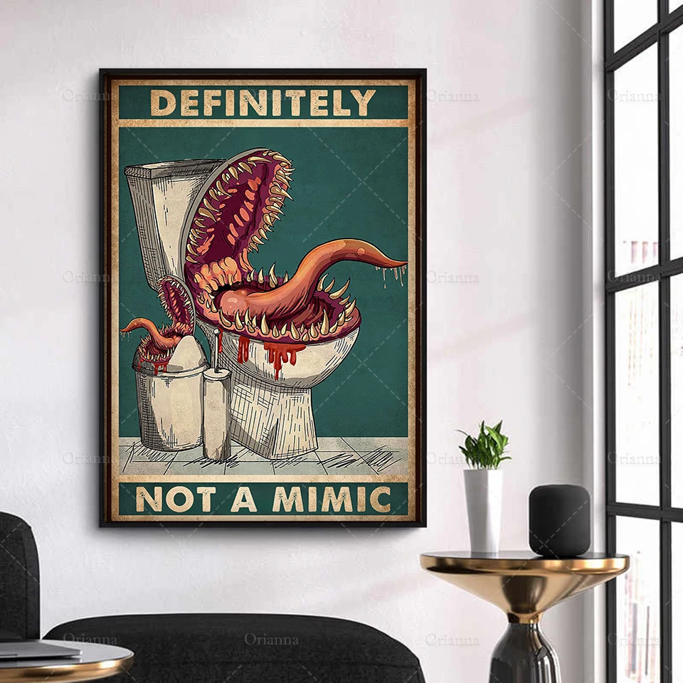 Definitely Not A Mimic Poster Dice Game Poster Halloween Living Toilet Decor Poster Wall Art Prints Canvas Unique Gift