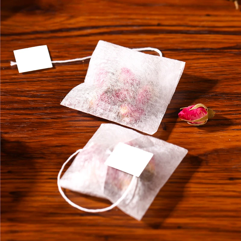 50pcs/lot Corn Fiber Drawstring Empty Tea Bags Fold Close Filter Teabags with White Tag