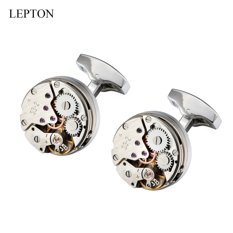 

Hot Sale Non-Functiona Watch Movement Design Cufflinks For Mens Lepton Steampunk Gear Watch Mechanism Cuff Links