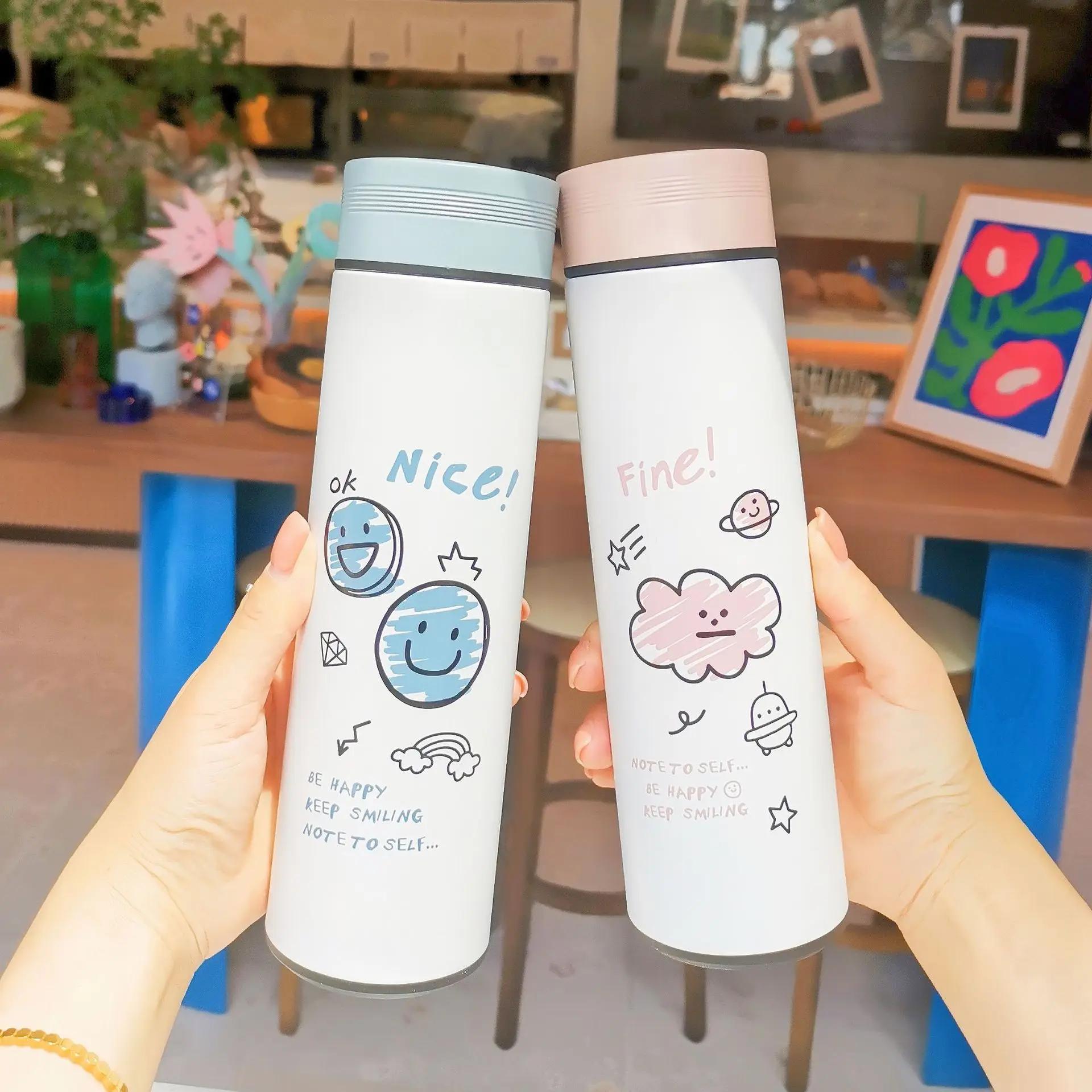 

Vacuum Cup Cartoon Cute Pattern Stainless Steel Modern Simple Straight Thermos Fashion Business Gift Girl Candy Color