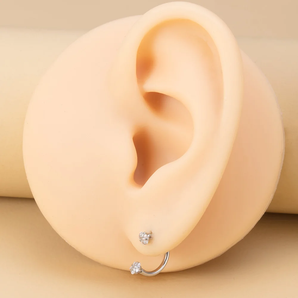 Piercing de circonita redonda con forma de estrella para mujer, Arete de hélice para cartílago, labio, ceja, retenedor de Labret, 8mm, 16G, 5