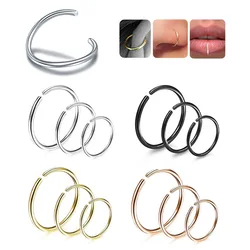 9pcs/set Stainless Steel Black Gold Silver Color Tiny Nostril Segment Nose Rings Hoop Piercings Clip On Helix Rings Body Jewelry