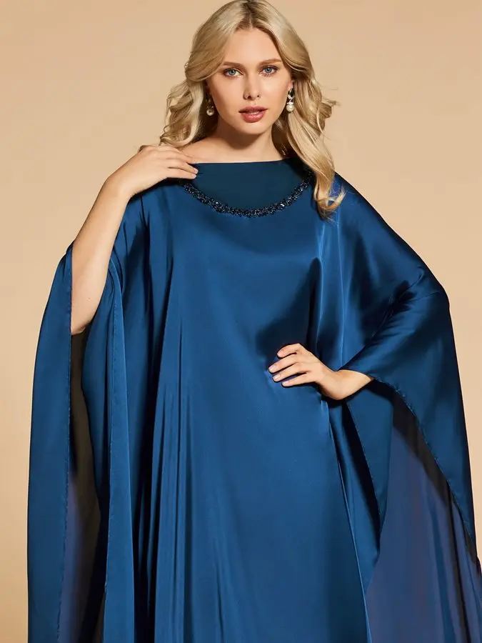 Aso ebi 2021 árabe azul marinho longo vestidos de noite boné mangas frisado chiffon formal festa vestir vestidos noiva