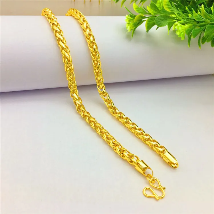 Fashion Luxury Thailand Sand Gold 14K Necklace Thick Yellow Gold Chain Necklace for Women Men Wedding Engagement Jewelry Gifts