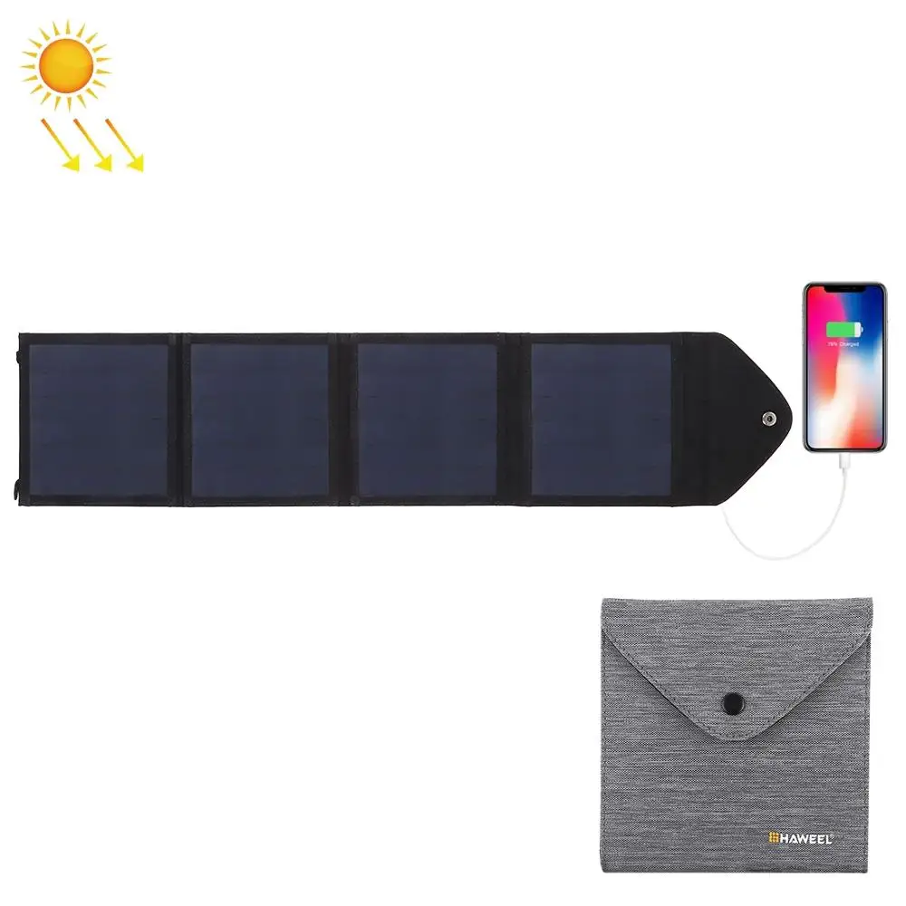 HAWEEL 14W Ultrathin Foldable Solar Panel Charger with 5V / 2.2A USB Port, Support QC3.0 and AFC