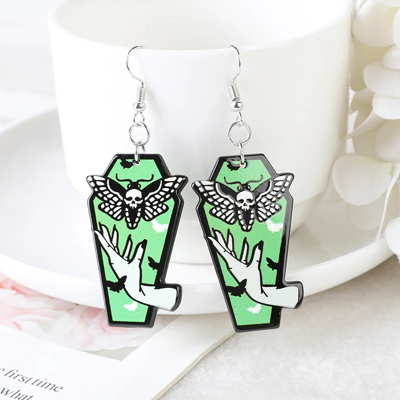 1Pair Fashion Halloween Rose Butterfly Coffin Tomb Dangle Earrings For Girls Women Birthday Gift Lovely Jewelry