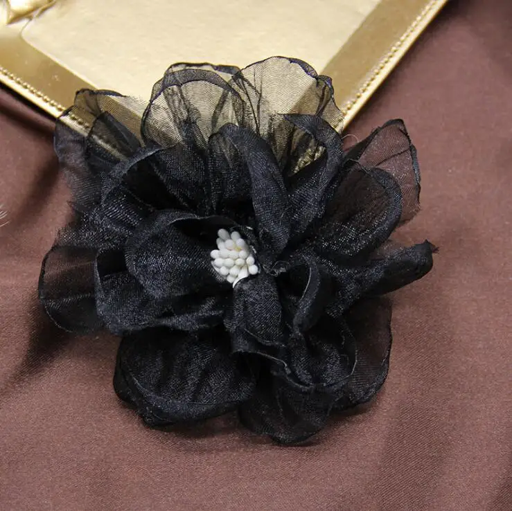 5PCS 9CM handgemachte Chiffon DIY Kleidung Schuhe Hüte Blumen Haarnadel Schmuck Zubehör Stoff Corsage – Detail 7
