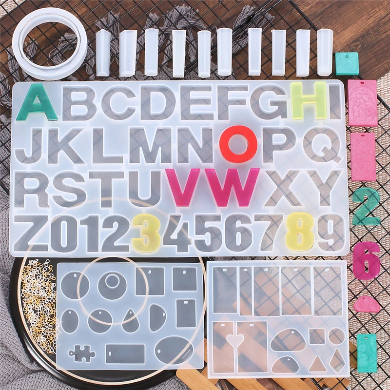 

DoreenBeads Geometric Letter Silicone Resin Molds Key Chain Set For Jewelry Making Earrings Bracelet DIY Components Tools Charms