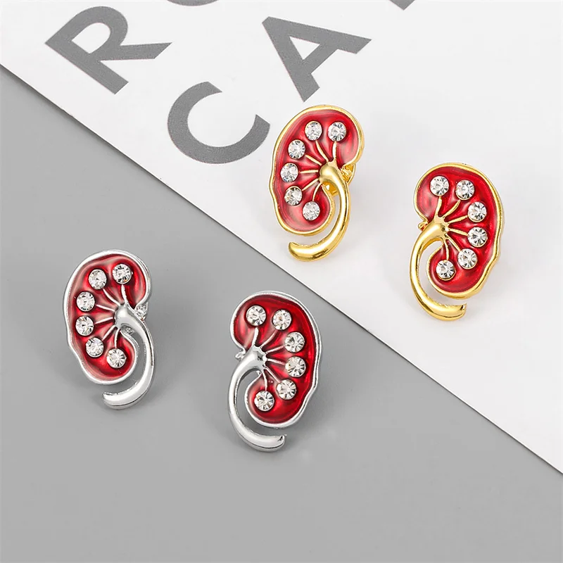 Rot Niere Kristall Emaille Pin Medizinische Ärzte Krankenschwester Gold Silber Farbe Broschen Mode Kristall Schmuck Zubehör Abzeichen Geschenk