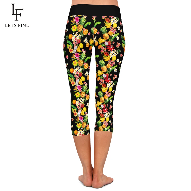 LETSFIND ใหม่ Capri ส้ม Leggings ผู้หญิงนุ่มสบายกางเกงพิมพ์ผลไม้คุณภาพสูงความยืดหยุ่นกางเกงขายาว