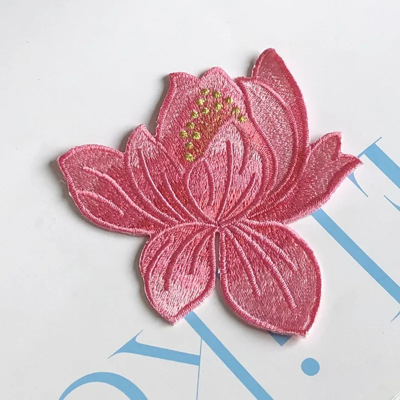 1Pcs Blue Lotus  Flower Embroidery Patches Iron Or Sew for Clothing Applique DIY Hat Coat Dress Pants Accessories Cloth Sticker