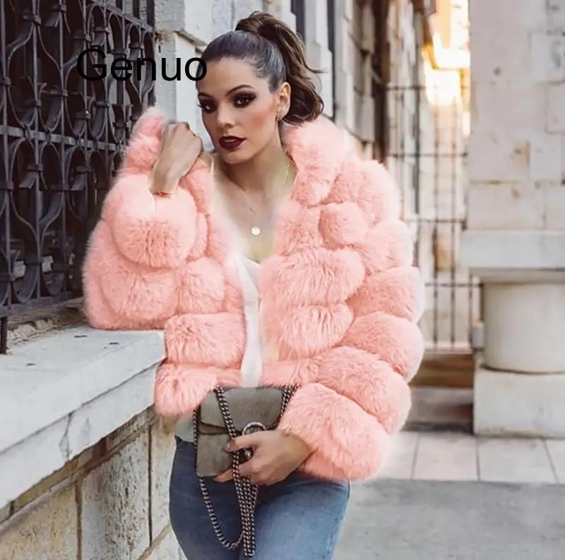 Women Faux Fur Hoodie Thick Coat Faux Sheep Fur Fox Fur Coat Warm Long Sleeve  Jacket Hooded Fur Overcoat 2020 New