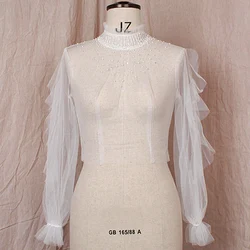 Bridal Wedding Tulle Coat Lady Elegant Party Shawl Women Beaded Victorian Retro Blouse Romantic Ruffle Long Sleeve Bolero