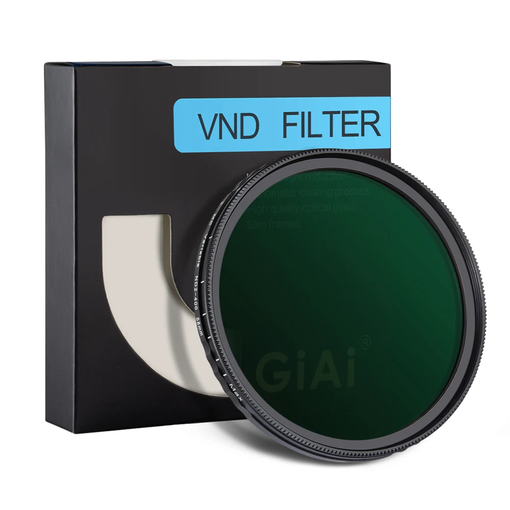 

GiAi ND2-400 Variable ND Filter 9 Stops Adjustable Neutral Density Camera Lens 82mm 77mm 72mm 67mm 62mm 58mm 52mm 49mm