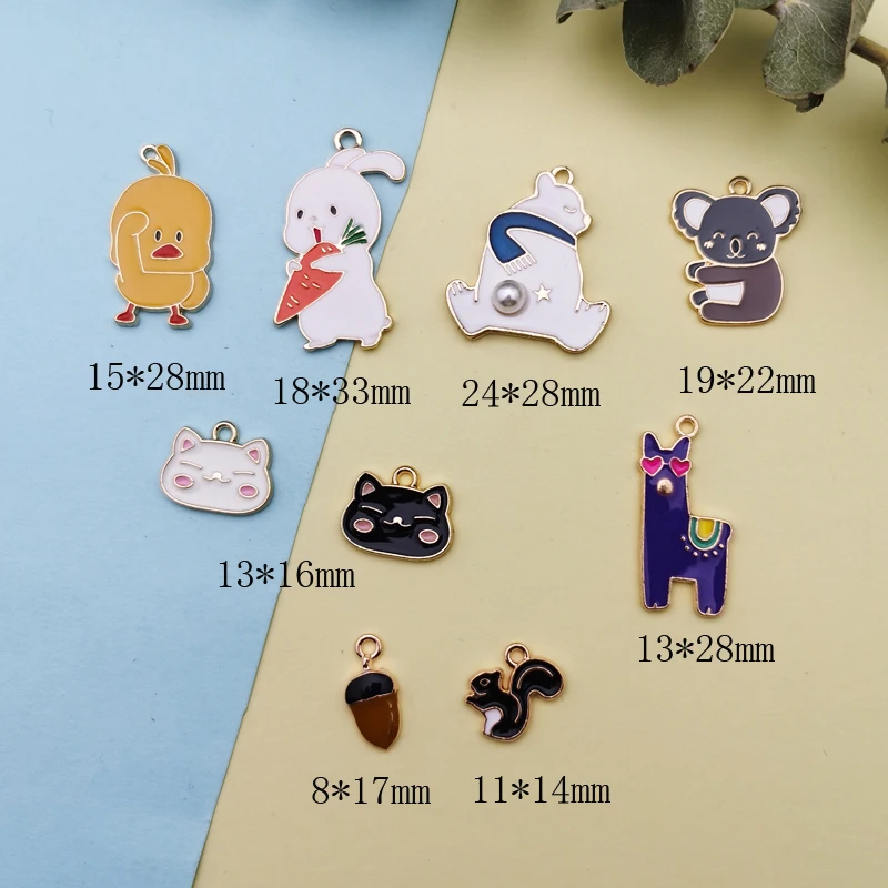 10Pcs/Set Lovely rabbit Alpaca bear Cat Koala Enamel Animal Charms Pendant For Metal Earrings Bracelet DIY Jewelry Making