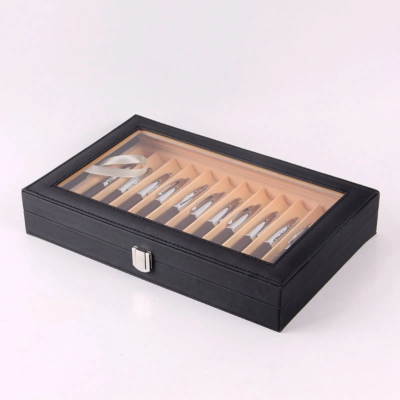 PU Leather Display Pen Storage Box, Caixa de 12 canetas, Lápis