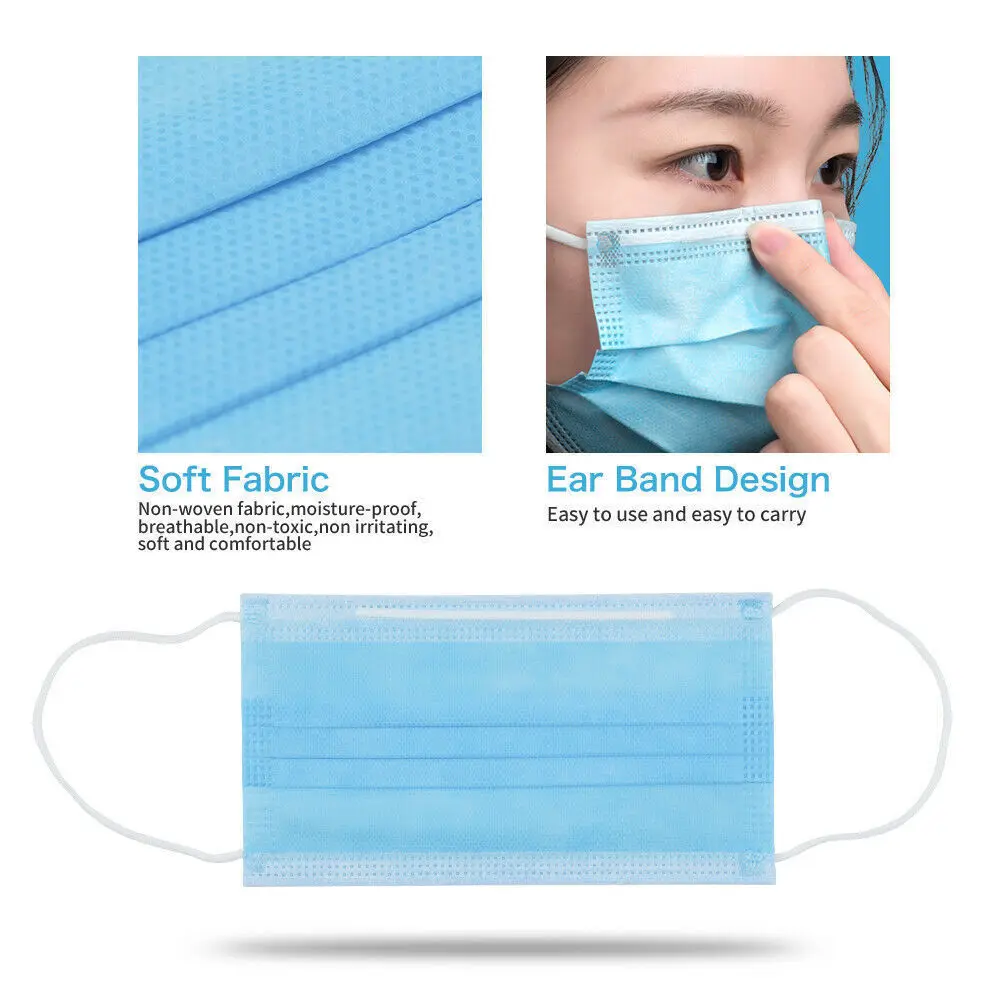 10-600pcs Disposable Blue Filter Face mask Adults security protection mask Non-wove Protective masks 3 Layer Ply mascarilla