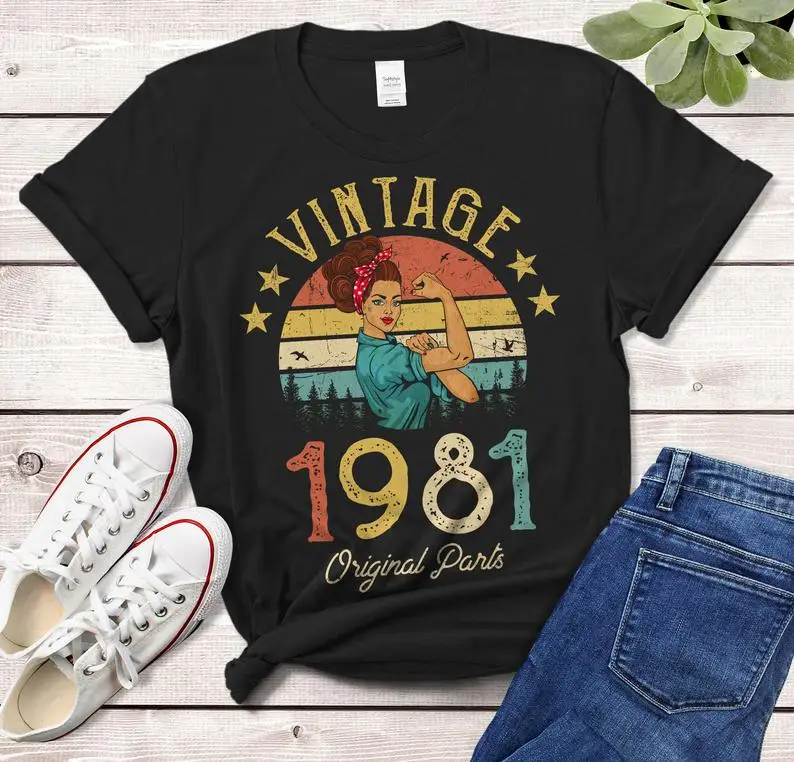 Vintage 1981 shirt Made in 41th birthday Funny Graphic Cotton Women  harajuku Tshirt Short Sleeve  Tees O Neck Female Clothing