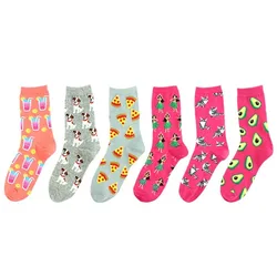 Peonfly Fashion Cute Soft Novelty Cotton Women Socks Dog Cat Avocado Pizza Colorful Cartoon Kawaii Funny Happy Socks Pink Gift