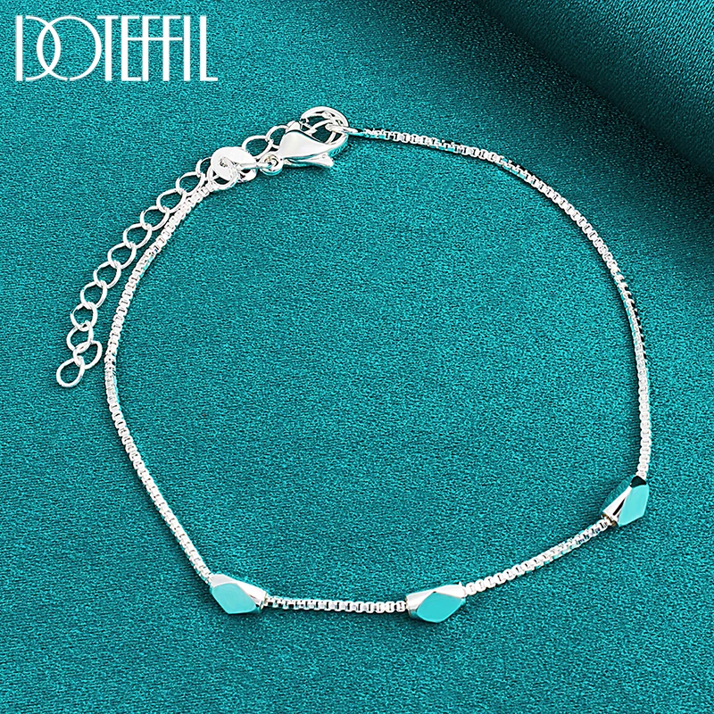 DOTEFFIL 925 Sterling Silver Three Rhombus Beads Bracelet Box Chain For Women Fashion Wedding Engagement Party Charm Jewelry