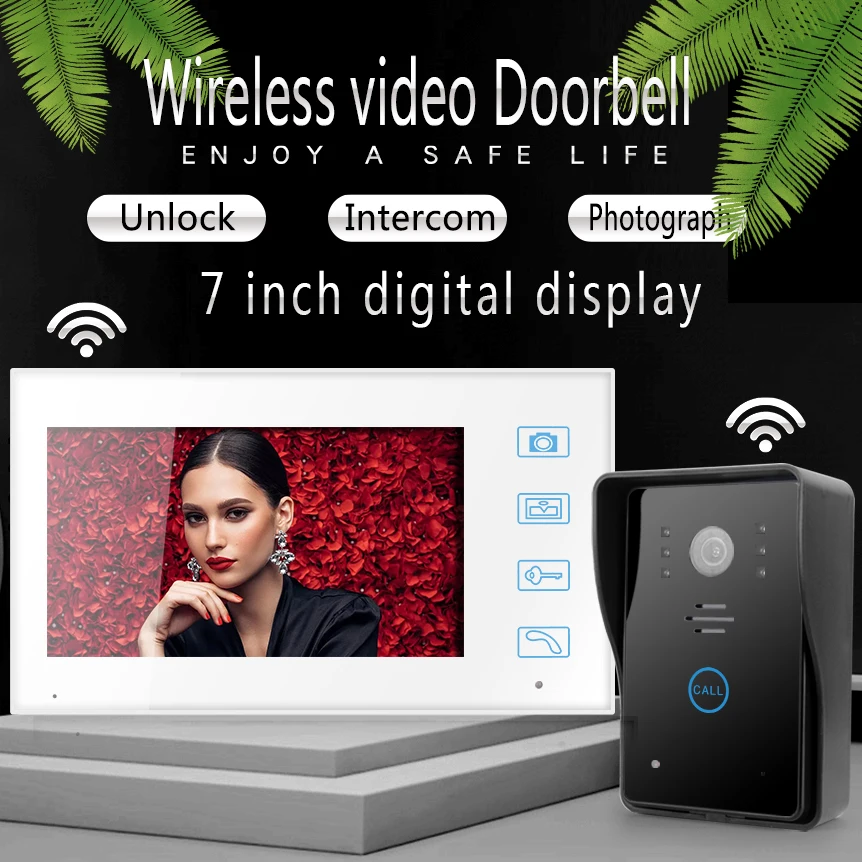 SYSD Wireless Videophone Intercom System 7 Inch Color Monitor With Infrared Camera Unlock Intercoms for the apartment