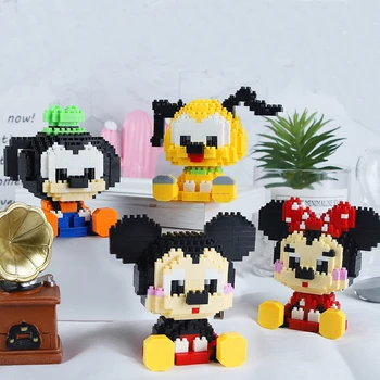410pcs+ Cartoon Mirco Building Blocks Sitting Pluto Goofy Minnie Mouse Mickey 3D Model Disney Bricks Figures Toy For Children
