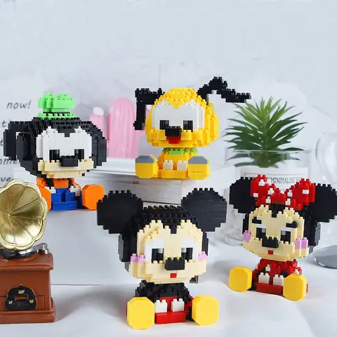 410pcs+ Cartoon Mirco Building Blocks Sitting Pluto Goofy Minnie Mouse Mickey 3D Model Disney Bricks Figures Toy For Children