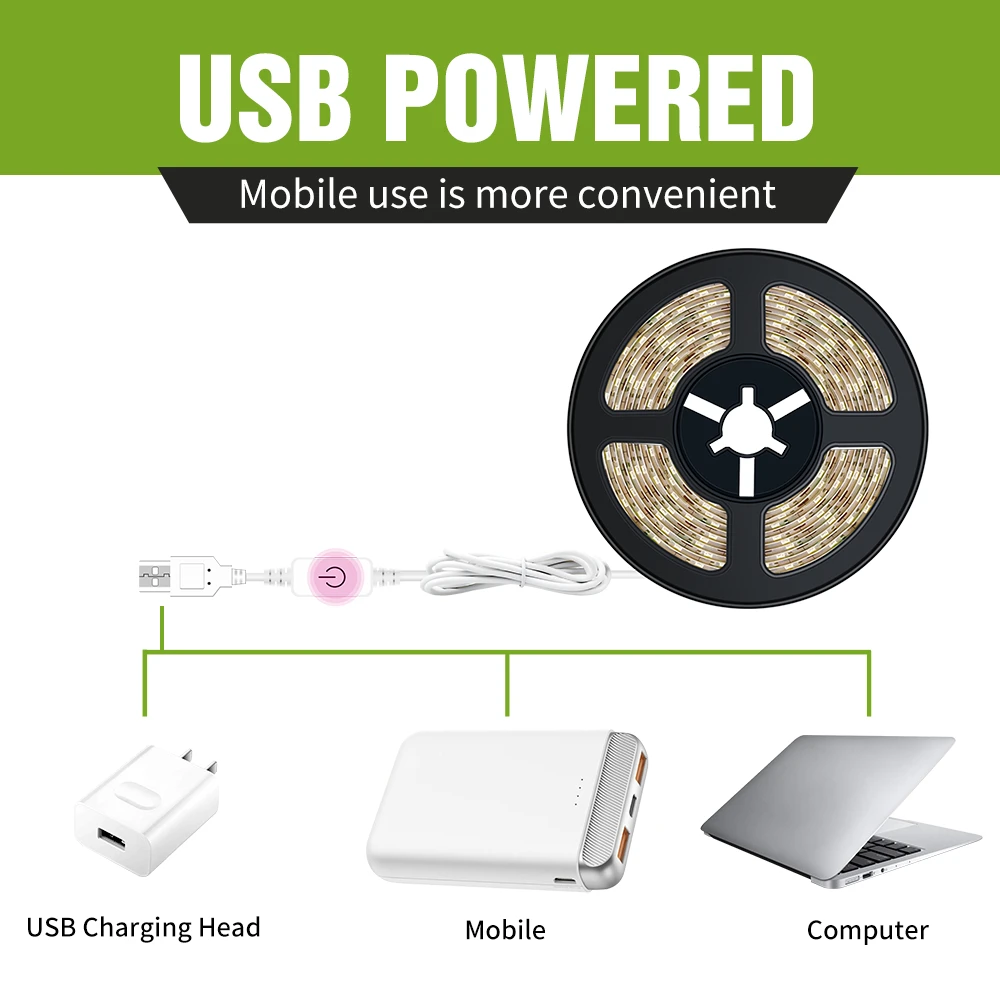 5M LED Light Strip Waterproof 2835 Ribbon LED Strip Dimmable Touch Sensor Switch 5V USB Powered For Cabinet Kitchen Night Lamp