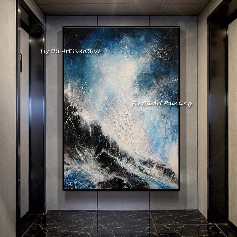 

Hand Painted Blue Ocean Waves 100% Hand Oil Painting Large Seascape View Canvas Art for Home Decoration with No frame As A Gift