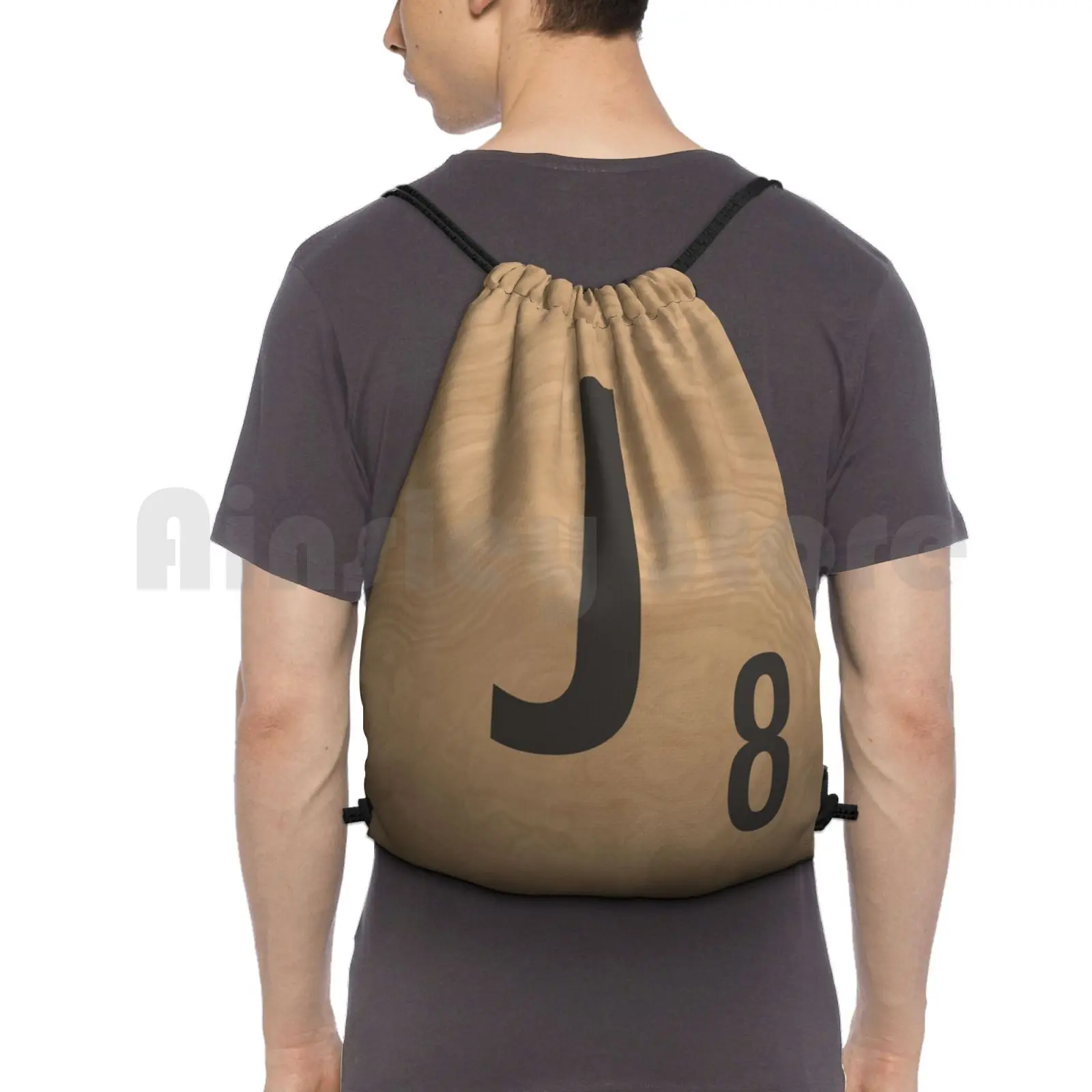 Scrabble Backpack Drawstring Bags Gym Bag Waterproof Scrabble Scrabble Scrabble Tile Geek Nerd Board Game Letter J Wood