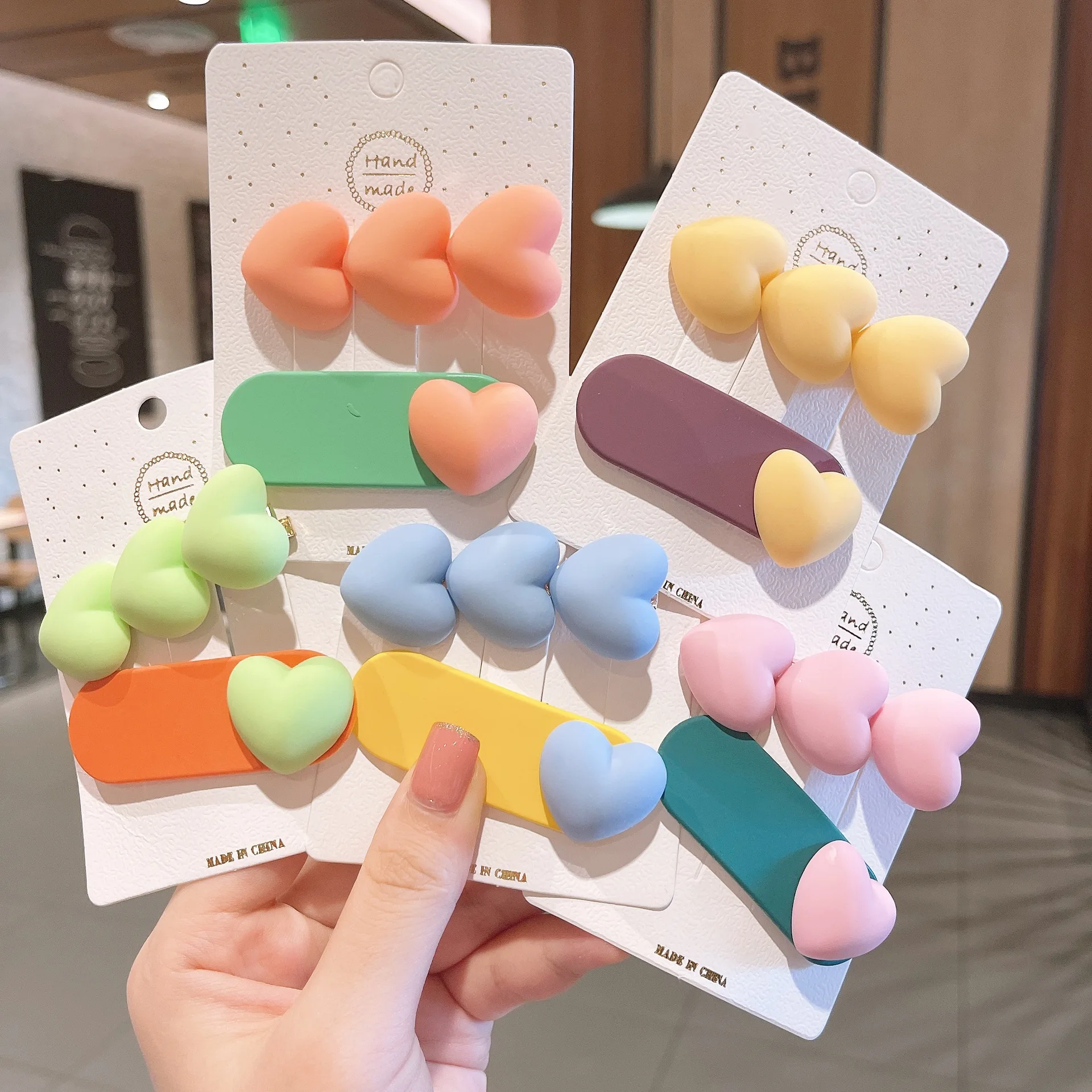 2pcs/set Hairpin Heart-shaped Star Set Summer Lovely Barettes BB Clip Avocado Color Hair Clip for Women Hair Accessories