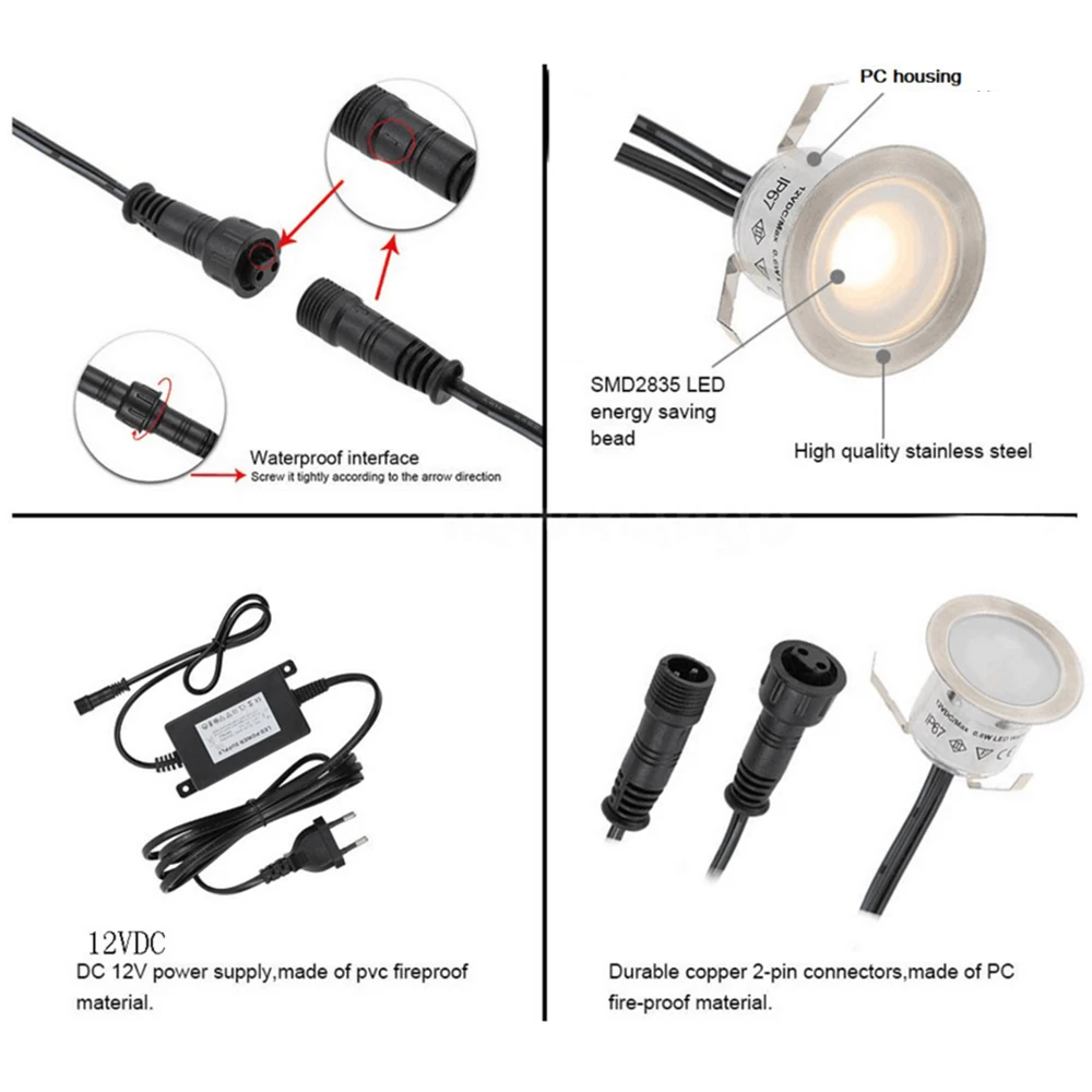 Impermeável em aço inoxidável embutido LED Deck Light, Jardim, Stair Lamp, Lâmpada subterrânea, Deck Post Luz, Wall Spotlight, 32mm, IP67