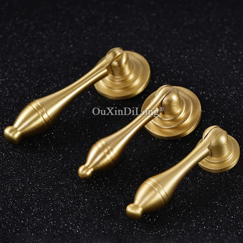 1PCS New Chinese Furniture Pure Copper Pendant Handles Door Drawer Wardrobe Brass Golden Knobs Drop Shaped Handles GF491