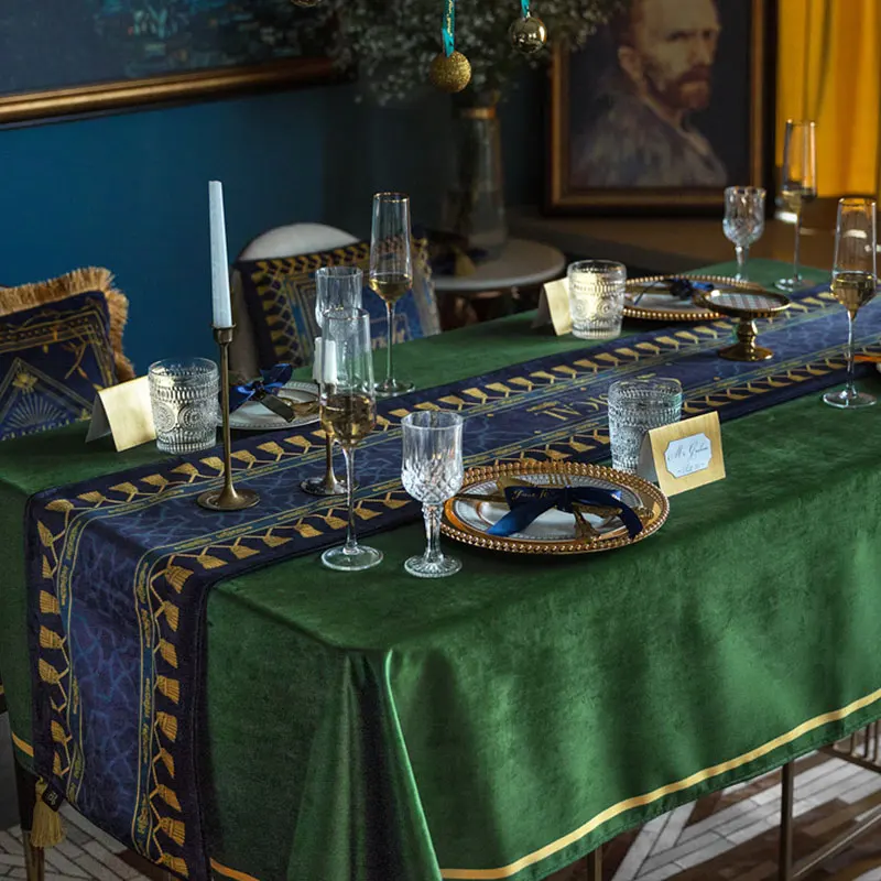 Classic American Short Plush Table Runner Noble Retro Green Blue Velvet Table Cloth Home Decorative Bed Runners Tables Thick