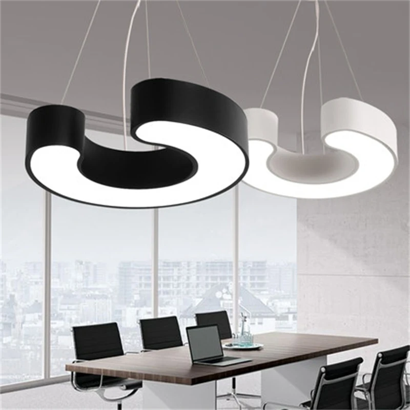 Black White C Shape LED Pendant Light Modern Restaurant Kitchen Industrial Hanging Lamp Simplicity Office Lighting Fixtures Inte