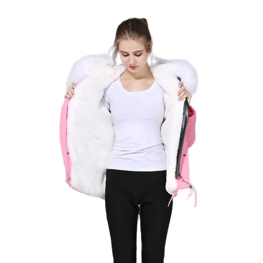 

Polite Light Pink Faux Fur Parka Short Outwear Girls Snow White Fuzzy Lovely Greatcoat Winter