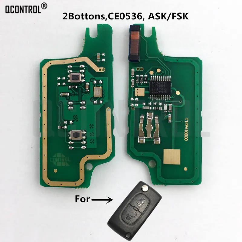 QCONTROL Remote Key Circuit Board for Citroen C2 C3 C4 C5 Berlingo Picasso ID46 (CE0536 ASK/FSK, 2 Buttons)