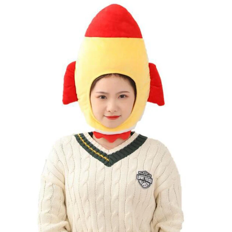 

New rocket hood hat plush hat toy birthday stuffed cartoon cap gift