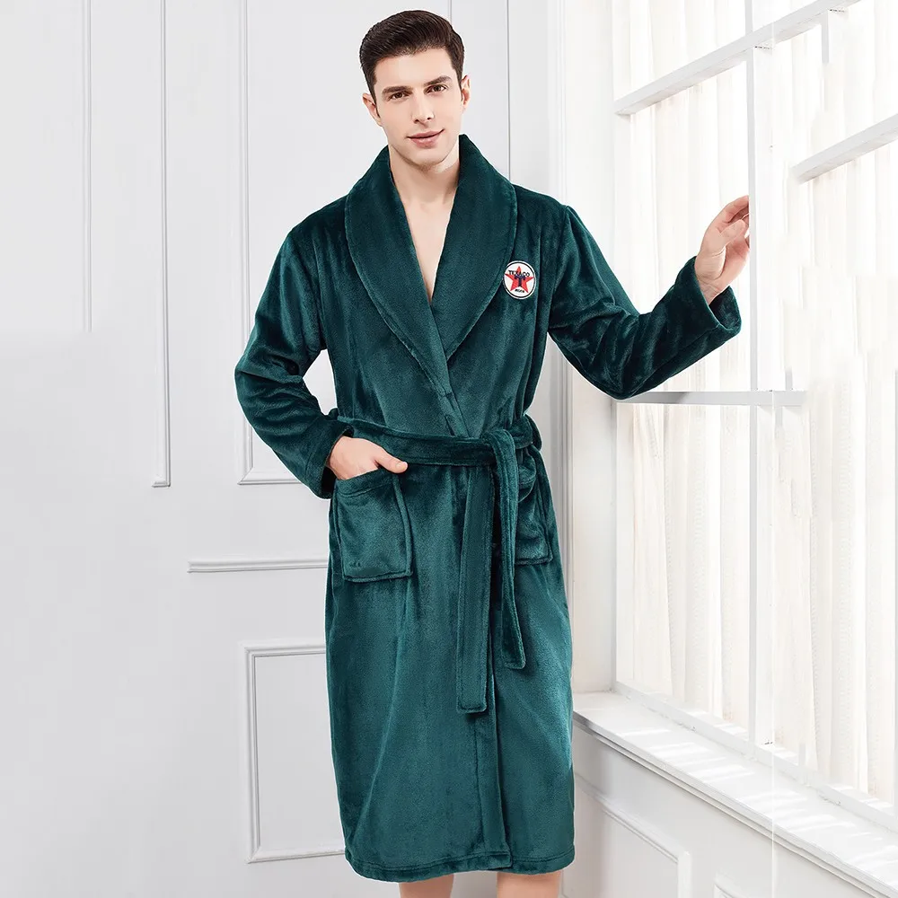 Winter Thicken Warm Nightwear Flannel Men Robe Kimono Bath Gown Coral Fleece Nightgown Casual Loose Home Clothes Plus Size 3XL