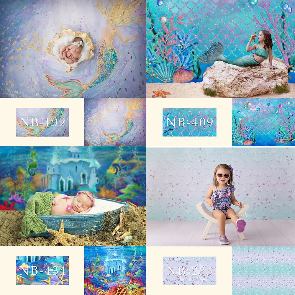 

Little mermaid princess under the sea Photography backdrop birthday party background for photo summer beach sea kids portrait