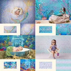 Little mermaid princess under the sea Photography backdrop birthday party background for photo summer beach kids portrait