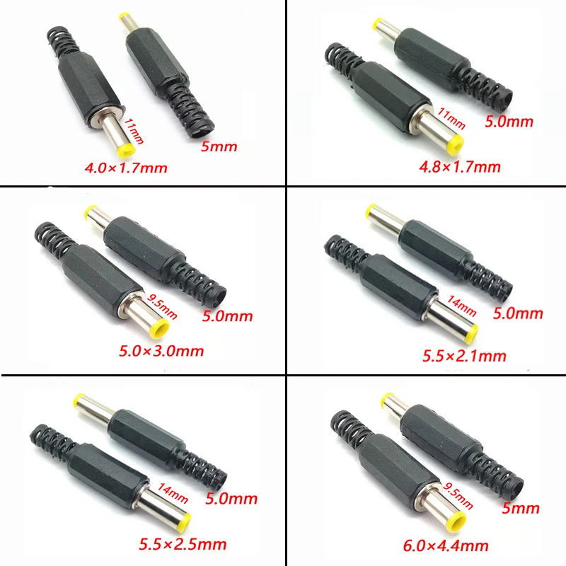 COMPSON 5Pcs 5.5x2.5 5.5x2.1 4.8x1.7 4.0x1.7 5.0x3.0 6.0x4.4mm Male DC Power Plug Connector 180 degree Plugs.