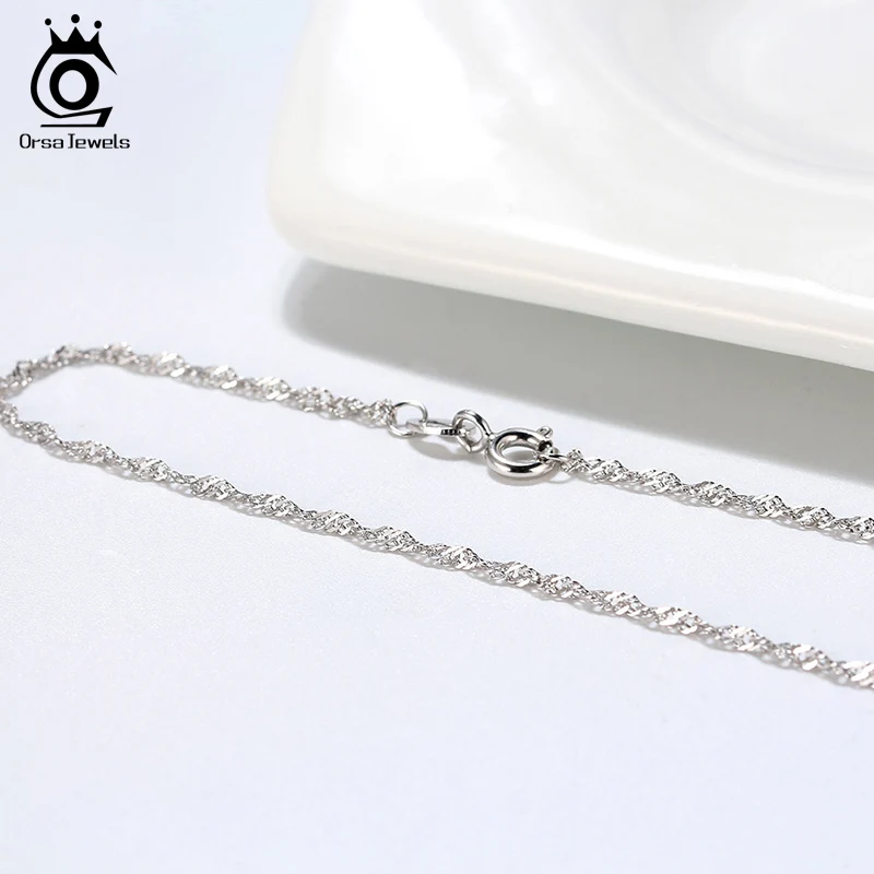 ORSA JEWELS Italian 925 Sterling Silver Chain for Pendant Necklaces 1.5mm Twisted Curb Singapore Rope Chain Fashion Jewelry SC02